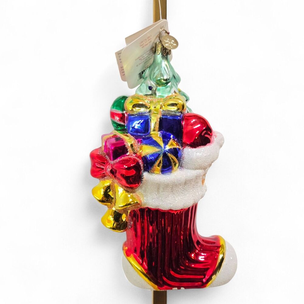 Christopher Radko Holiday Celebrations Santa stocking Glass Ornament Target 7.5"